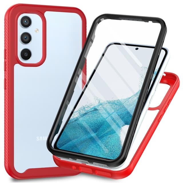 SKALO Samsung A54 5G Stødsikker Clear Hybrid Cover + Skaermbeskyttelse - Rød
