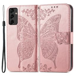 SKALO Samsung A14 4G/5G Mandala Butterfly lompakkokotelo - Ruusukulta