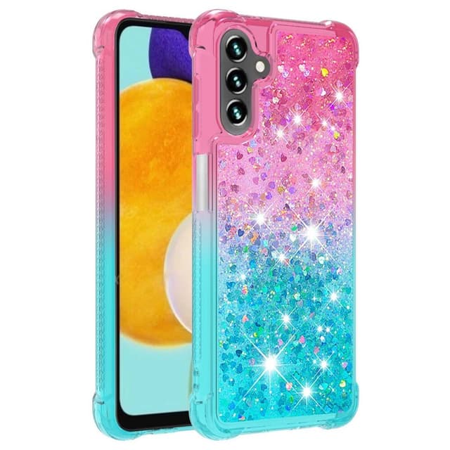 SKALO Samsung A54 5G Juoksuhiekka Glitter Sydämet TPU kuori - Pinkki-Turkoosi