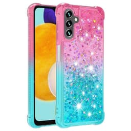 SKALO Samsung A34 5G Kvicksand Glitter Hjerter TPU Cover - Pink-Turkis