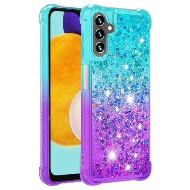 SKALO Samsung A54 5G Juoksuhiekka Glitter Sydämet TPU kuori - Turkoosi-Violetti