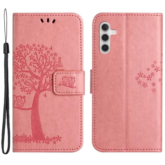 SKALO Samsung A14 4G/5G Owl Tree lompakkokotelo - Pinkki