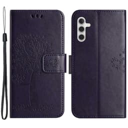 SKALO Samsung A14 4G/5G Owl Tree Flip Cover - Mørk lilla