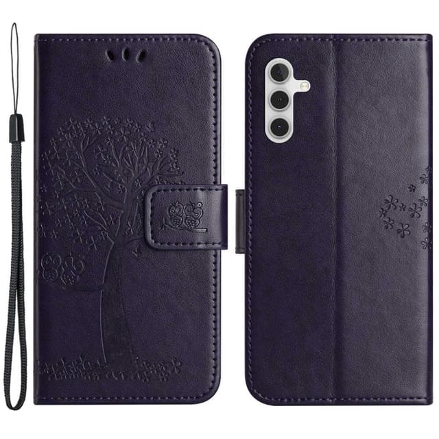 SKALO Samsung A14 4G/5G Owl Tree Flip Cover - Mørk lilla