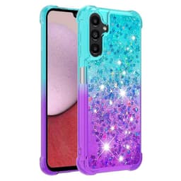 SKALO Samsung A14 5G Juoksuhiekka Glitter Sydämet TPU kuori - Turkoosi-Violetti
