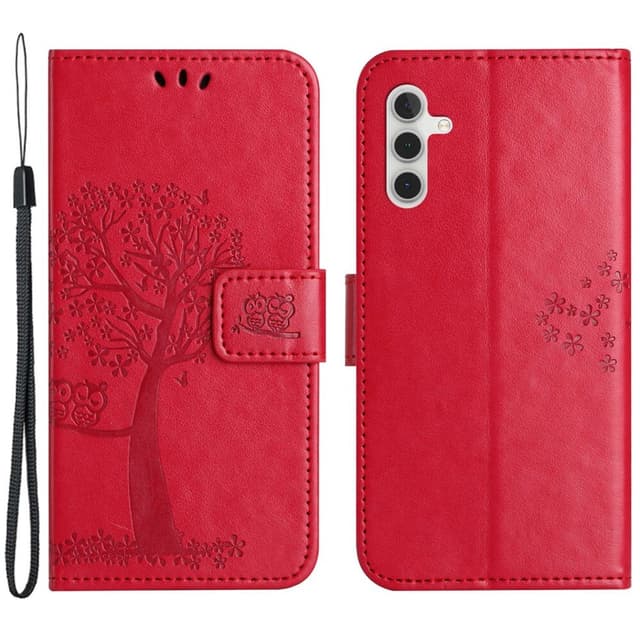 SKALO Samsung A14 4G/5G Owl Tree lompakkokotelo - Punainen