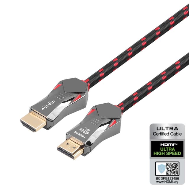 NÖRDIC CERTIFICEREDE KABLER 3m Ultra High Speed ​​​​HDMI 2.1 8K 60Hz 4K 120Hz 48Gbps Dynamic HDR eARC VRR Nylon flettet kabel Guldbelagte stik