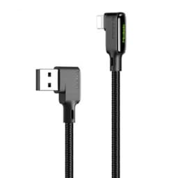 Mcdodo CA-7510 Lightning (Ikke-MFI'er) til USB A vinklet kabel med LED 1,2m sort