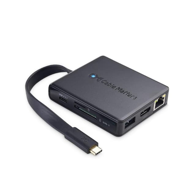 Cable Matters 1 til 8 USB-C dockingstasjon HDMI 4K30Hz PD80W 2xUSB-C 5Gbps RJ45 Giga Lan Micro SD og SD kortlesere