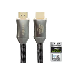NÖRDIC CERTIFIED KABLER 2m Ultra High Speed ​​​​HDMI 2.1 8K 60Hz 4K 120Hz 48Gbps Dynamic HDR eARC VRR nylonflettet kabel forgyldt ekstra holdbart