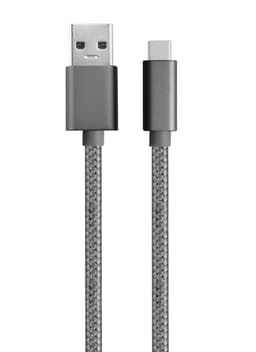 NÖRDIC 15cm C USB-kabel til USB A USB3.1 Gen1 hurtig opladning 60W 5Gbps 3A, Nylon Flettet plads grå