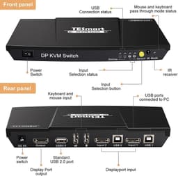 NÖRDIC KVM switch 2xPC till 1xDP 1.2 4K60Hz och 3xUSB port för Xbox, PS5, Laptop