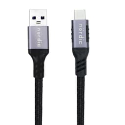 NÖRDIC 1,5 m USB3.2 Gen1 USB-C - nylonpunoksinen kaapeli pikalataus 3A 5Gbps Virtalähde PD 60W