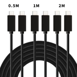 NÖRDIC kaapelisarja 3 kpl, 0,5 m+1 m+2 m, USB C–USB C 2.0, 480 Mb/s, 3 A, musta, Android matkapuhelimet ja tabletit