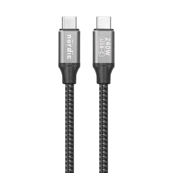 NÖRDIC 50 cm USB-C - C nylon punottu kaapeli pikalataus PD3.1 240W 48V 5A Emarkerilla