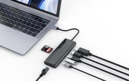 NÖRDIC 1 til 8 USB-C-dokkingstasjon for doble skjermer 1xHDMI 1xDP 8K30Hz 4K120Hz 100W 2xUSB-A 1xRJ45 1xSD 1xMicroSD Mac M1 & M2 Thunderbolt 3/4