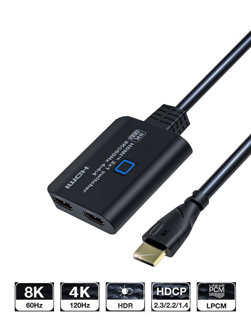 NÖRDIC HDMI 2.1 switch 2 till 1 8K60Hz 4K120Hz 48Gbps HDR HDCP2.3 Surround 7.1 CEC