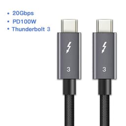 NÖRDIC Thunderbolt 3–USB C -kaapeli, 1 m, 20 Gb/s, Power Delivery 100 W, 5K 60 Hz, kaksois-4K 60 Hz UHD, musta