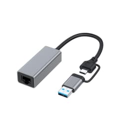 NÖRDIC USB-A 3.0 - Giga Ethernet -verkkosovitin USB-A ja USB-C Space Grey Alumiini RTL8153