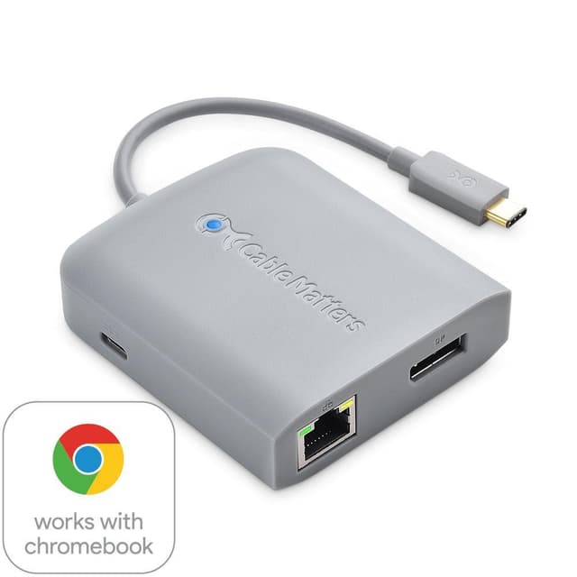 Cable Matters 1 til 5 dokkingstasjon 1xDP 4K60Hz, 1xRJ45 Ethernet 2xUSB-A 1xUSB-C PD 60W Fungerer med Chromebook-sertifisert
