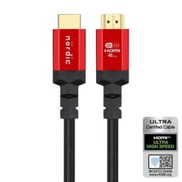 NÖRDIC CERTIFIED CABLES 1.5m HDMI 2.1 Ultra High Speed ​​8K 60Hz 4K 120Hz 48Gbps Dynamisk HDR Earc Game Mode VRS Dolby atmos nylon Flettet Forgyldt