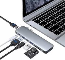 NÖRDIC 2–7 USB-C Dual Monitors -telakointiasema MacBook Prolle ja Airille 1xHDMI 4K60Hz 1xThunderbolt 3 USB-C 5K60Hz 40G 1xUSB-C 100W PD