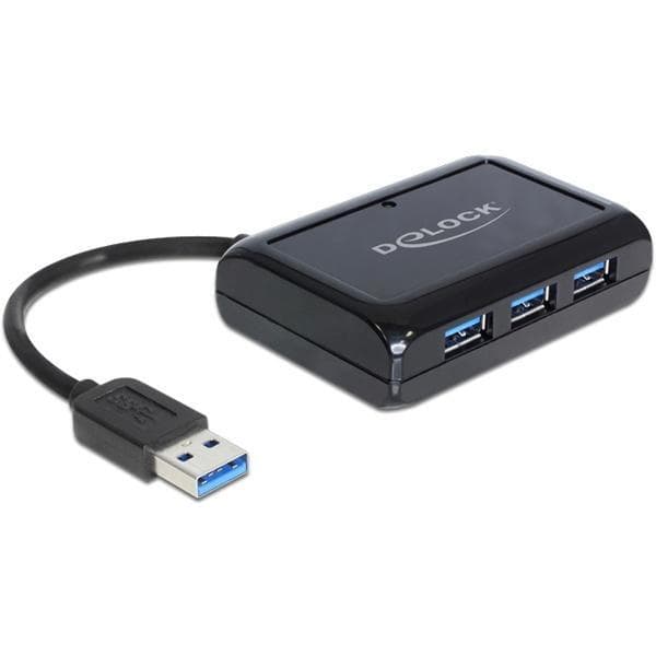 DeLOCK USB 3.0 Hub + Gigabit LAN, 3-port USB 3.0 hub med Ethernet, sv