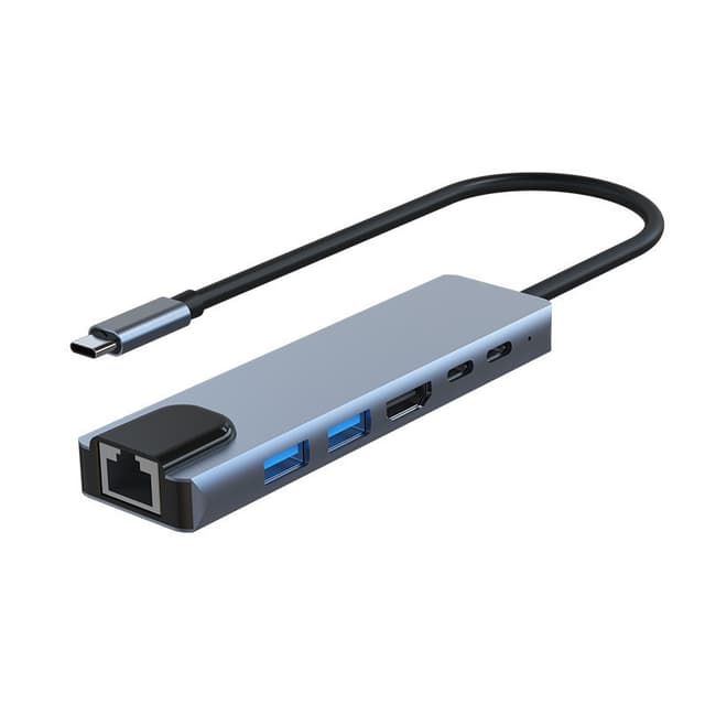 6 i 1 Type C Hub Dock Adapter Grå