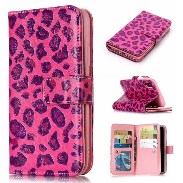 iPhone XS Max Fodral 9 Kortplatser - Rose Leopard