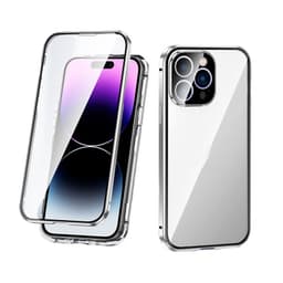 Telefonfodral fullt kameraskydd dubbelsidigt härdat glas anti-spion Sølv iPhone 14 Pro Max