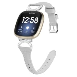 Bling zirkon armband i äkta läder Harmaa Fitbit Versa 4