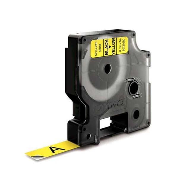 DYMO D1, markeringstape, 12 mm, sort tekst på gul tape, 7 m