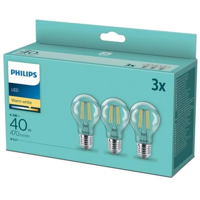3-pack LED E27 Normal Klar 40W