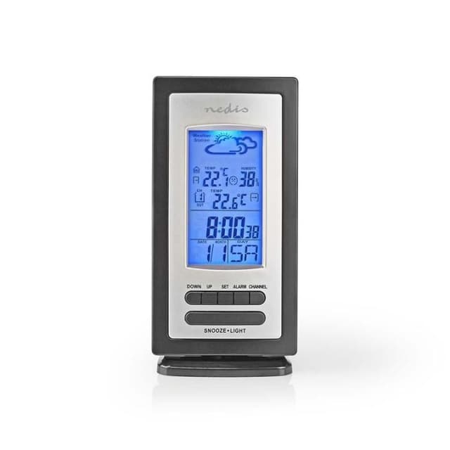 Nedis Väderstation | Inomhus & utomhus | Inklusive trådlös vädersensor | Väderprognos | Tidsdisplay | LCD-skärm | Alarmklockfunktion