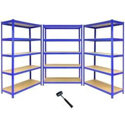 3 T-Rax stålhyller uten blå skruer 120 cm bred og gummihammer