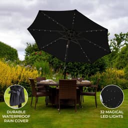 Svart 2.7m LED Lutande Parasoll