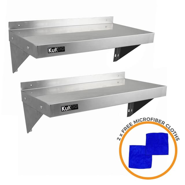 2 x KuKoo Rustfri Stålhylder 900mm x 300mm