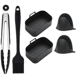 INF 2-paks silikonskål for luftfrityrkoker med votter/matklemme/oljebørste 14,5x21,5x7 cm Sort