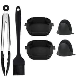 2-pack silikonskål för fritös med vantar/matklämma/oljeborste 16,5x19,5x5 cm Sort