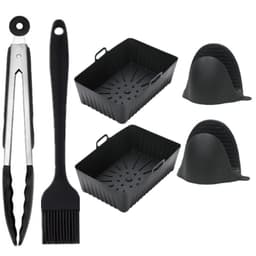 2-pack silikonskål för fritös med vantar/matklämma/oljeborste 19,5x9x7 cm Sort