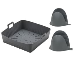 INF Silikonbolle til airfryer med et par håndvotter 23x21x6,5 cm Grå