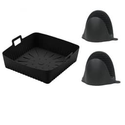 Silikonskål för fritös med ett par handvantar 23x21x6,5 cm Sort