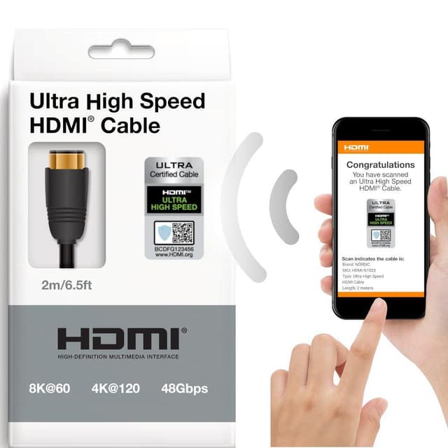 NÖRDIC CERTIFICEREDE KABLER 5m Ultra High Speed ​​​​HDMI 2.1 8K 60Hz 4K 120Hz 48Gbps Dynamic HDR eARC VRR Nylon flettet kabel Guldbelagte stik