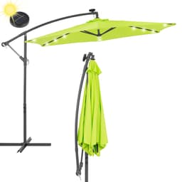 ECD-Germany aluminium parasol Grøn Ø 300 cm med LED sol belysning, håndtag og