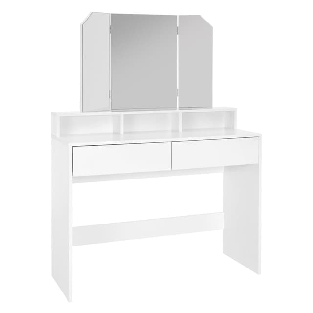 Påklædningsbord med 3-styks foldespejl 100x40x140 cm hvid spånplade ML-Design