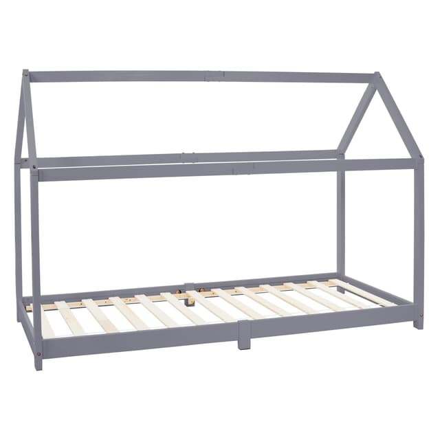 ML Design COT 90x200cm med tag og slattedramme, lysegrå, boligblå til piger og