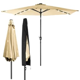 Parasol med krank og overtræk inkl. LED Solar Ø 300 cm Brun fremstillet af