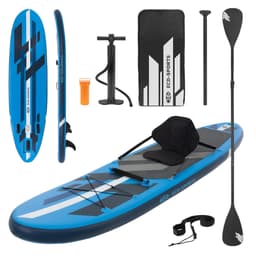 Oppusteligt stand up paddle board med kajaksæde 320x82x15 cm blå