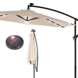 ECD-Germany aluminium parasol creme Ø 300 cm med LED sol belysning, håndtag og