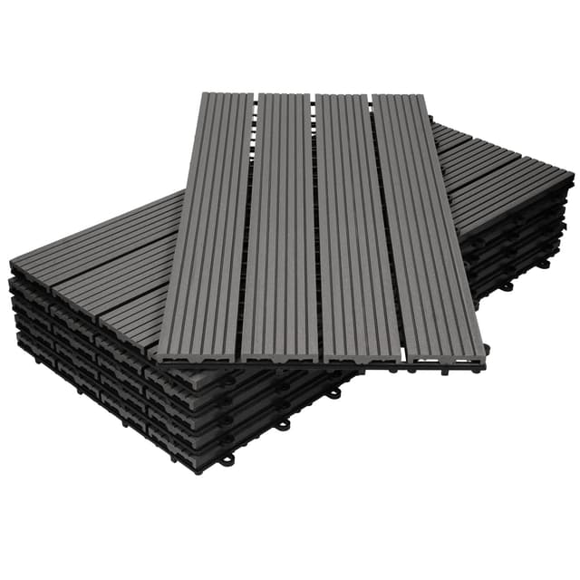 ECD Germany WPC terrassefliser 60x30 cm 6-delt sæt til 1m² antracit i træ kig